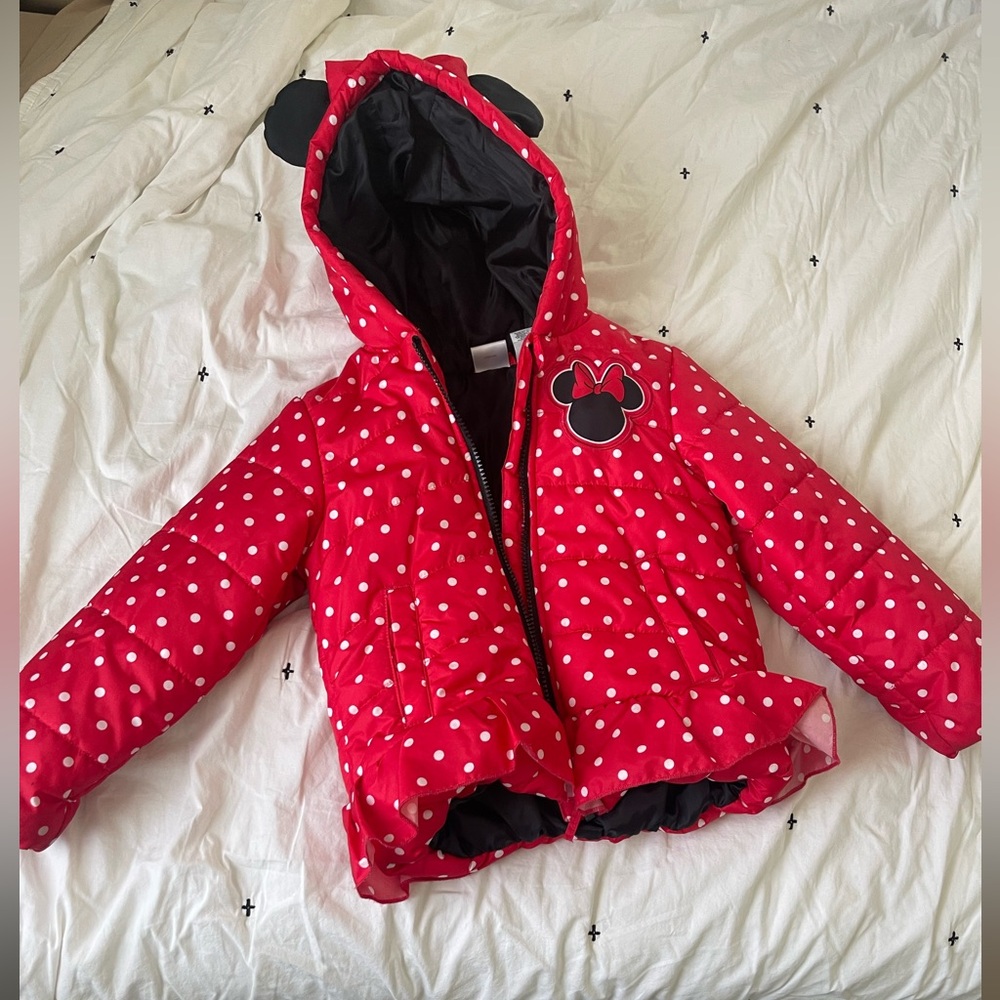 Red polka dot Minnie mouse puffer jacket